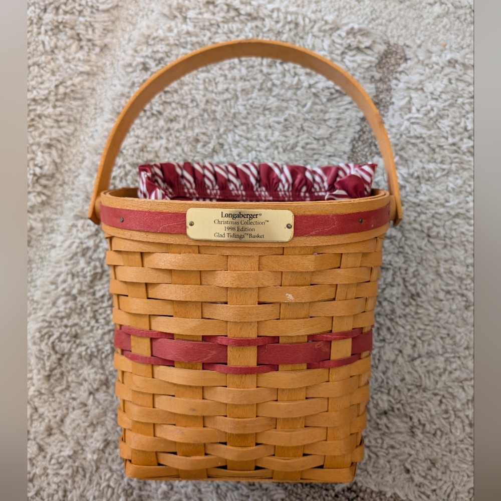 Longaberger 1998 Edition Christmas Collection Glad Tidings Basket + Liners